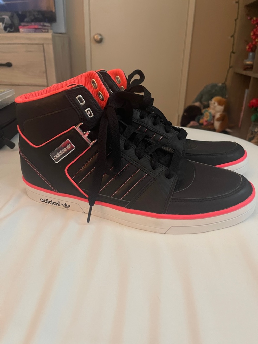 adidas Black High-Top Sneakers with Neon Pink Trim